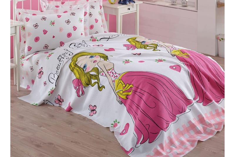 Eponj Home Sengeteppe Enkelt 160x235 cm - Hvit/Rosa/Gul - Tekstiler - Barnetekstiler - Sengetøy til barn