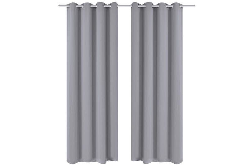 Blendingsgardiner 2 stk grå med metallringer 135 x 245 cm - Grå - Tekstiler - Gardiner - Mørkleggingsgardin