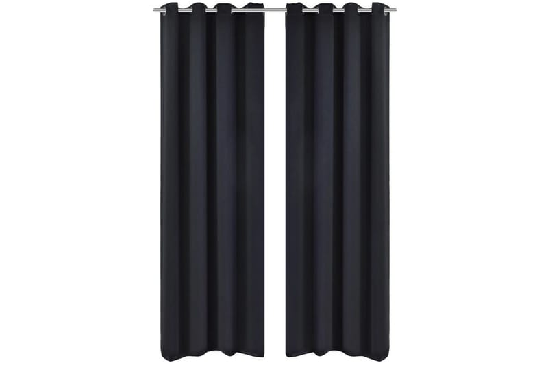 Energisparende gardiner m. metallringer 2stk svart 135x245cm - Svart - Tekstiler - Gardiner - Gardinlengder - Hanklengde