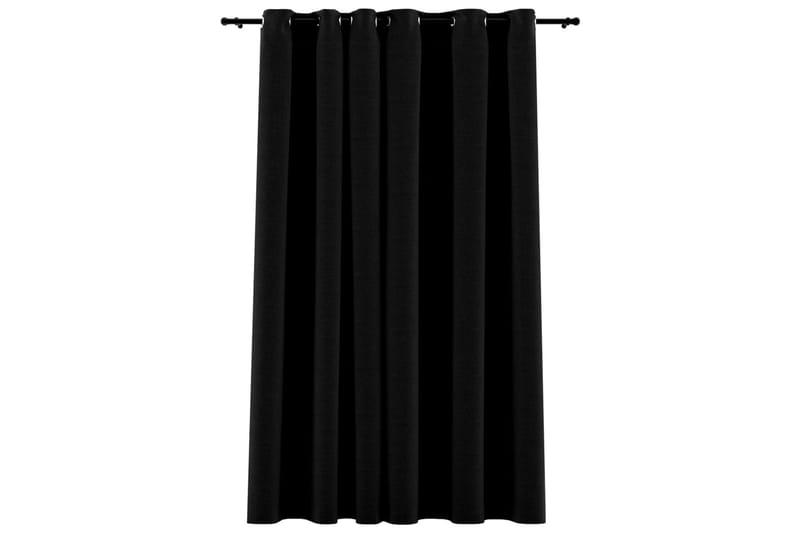Lystett gardin med maljer og lin-design svart 290x245 cm - Svart - Tekstiler - Gardiner - Mørkleggingsgardin