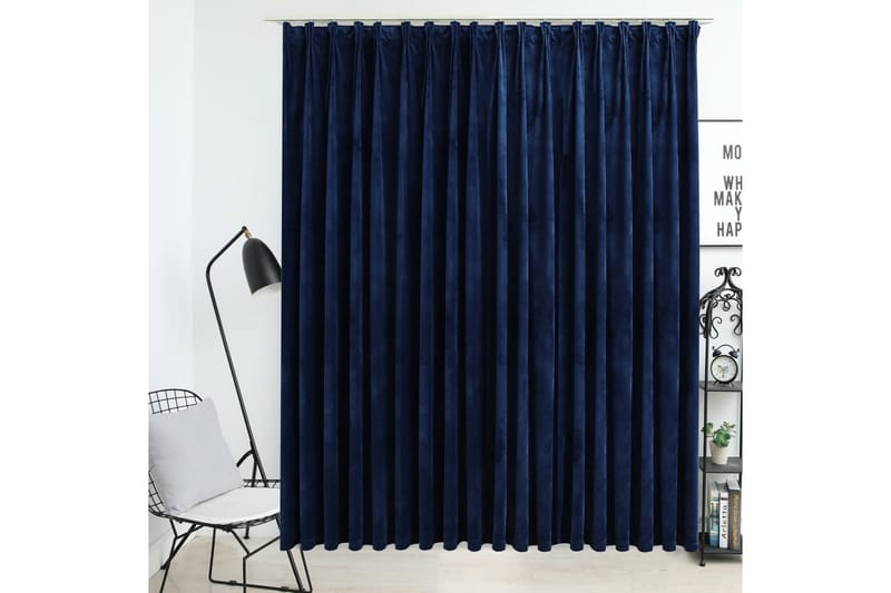 Lystett gardin med metallkroker fløyel mørkeblå 290x245 cm - Tekstiler - Gardiner - Mørkleggingsgardin