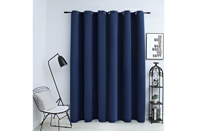 Lystett gardin med metallringer blå 290x245 cm - Tekstiler - Gardiner - Mørkleggingsgardin