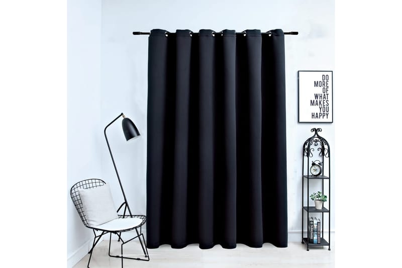 Lystett gardin med metallringer svart 290x245 cm - Tekstiler - Gardiner - Mørkleggingsgardin