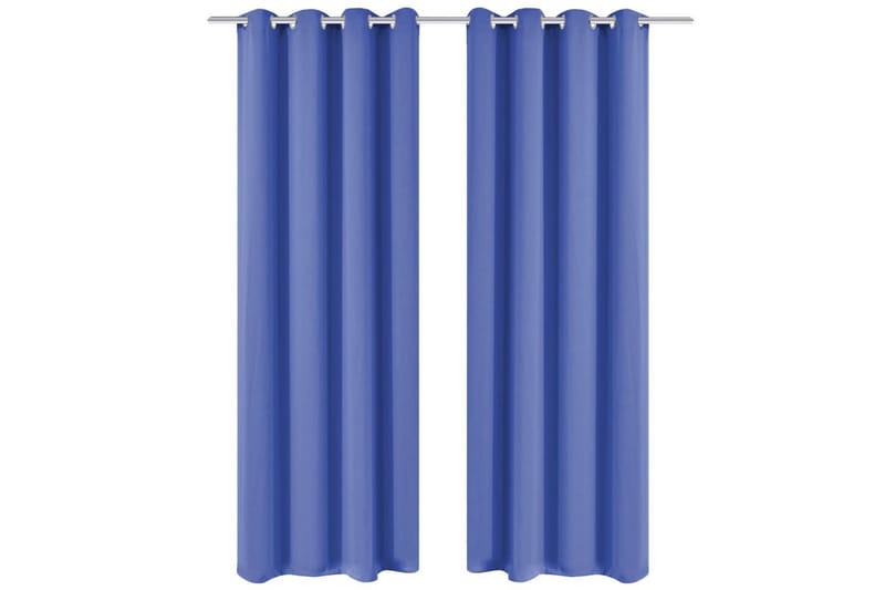 Lystette gardiner 2 stk med metallmaljer 135x175 cm blå - Blå - Tekstiler - Gardiner - Mørkleggingsgardin