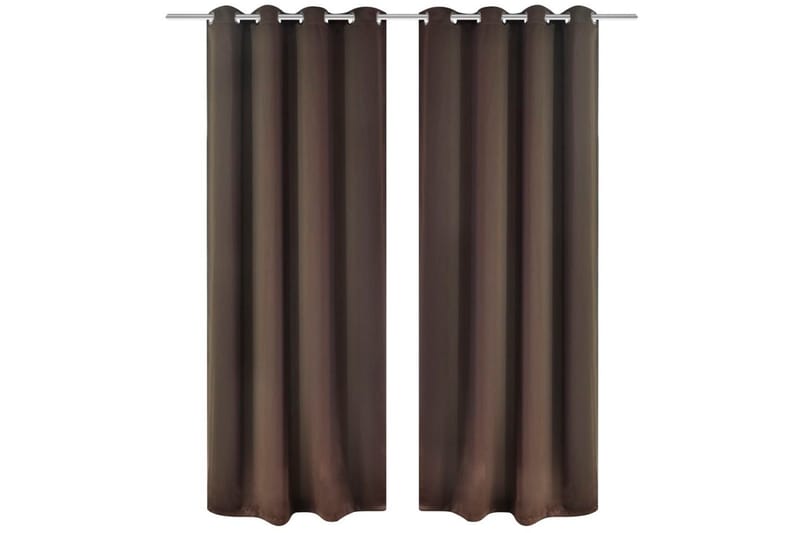 Lystette gardiner 2 stk med metallmaljer 135x175 cm brun - Brun - Tekstiler - Gardiner - Mørkleggingsgardin
