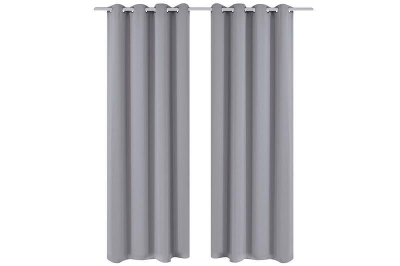 Lystette gardiner 2 stk med metallmaljer 135x175 cm grå - Grå - Tekstiler - Gardiner - Mørkleggingsgardin
