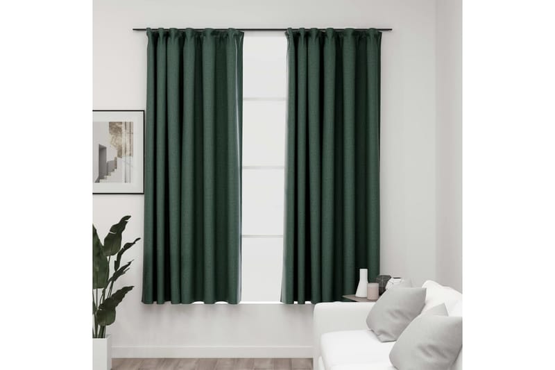 Lystette gardiner kroker og lin-design 2 stk grønn 140x175cm - grønn - Tekstiler - Gardiner - Mørkleggingsgardin