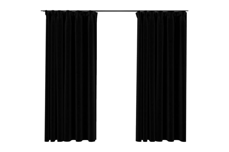 Lystette gardiner kroker og lin-design 2 stk svart 140x175cm - Svart - Tekstiler - Gardiner - Mørkleggingsgardin