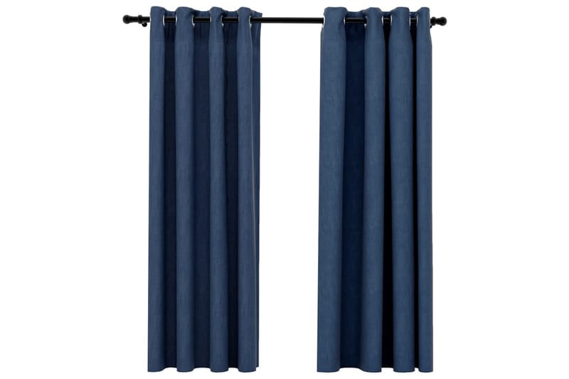 Lystette gardiner maljer og lin-design 2 stk blå 140x175 cm - Blå - Tekstiler - Gardiner - Mørkleggingsgardin