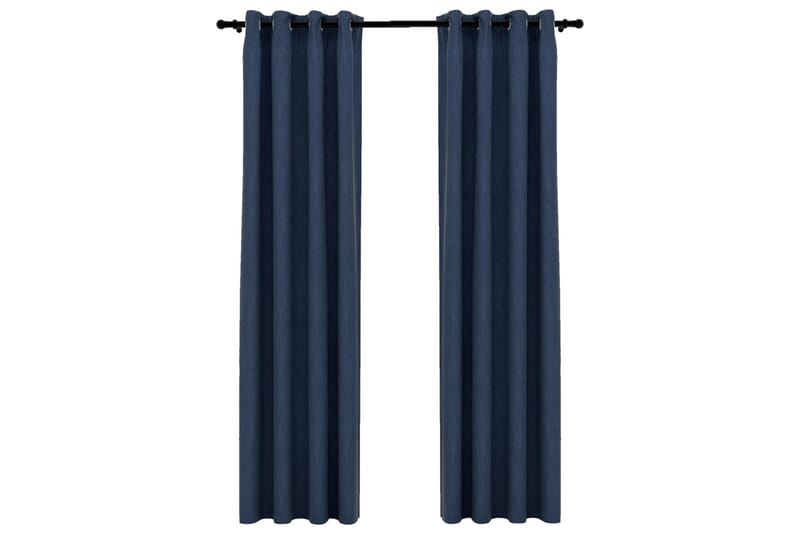 Lystette gardiner maljer og lin-design 2 stk blå 140x225 cm - Blå - Tekstiler - Gardiner - Mørkleggingsgardin
