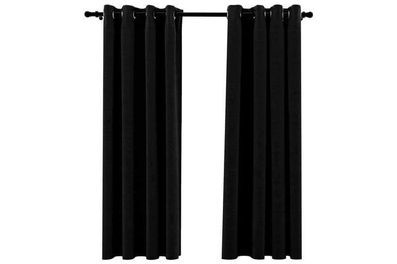 Lystette gardiner maljer og lin-design 2 stk svart 140x175cm - Svart - Tekstiler - Gardiner - Gardinlengder - Maljegardiner