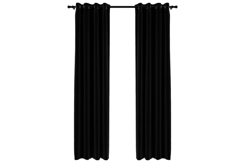 Lystette gardiner maljer og lin-design 2 stk svart 140x225cm - Svart - Tekstiler - Gardiner - Mørkleggingsgardin