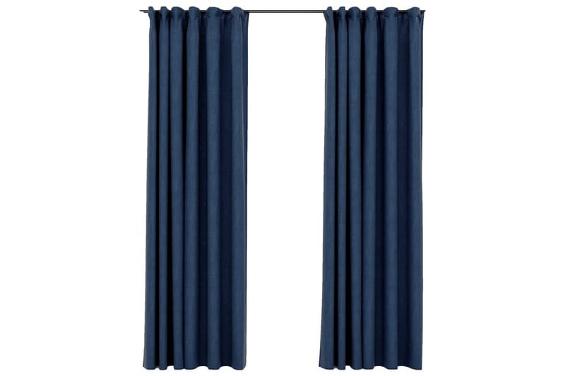 Lystette gardiner med kroker og lin-design 2 stk 140x225 cm - Blå - Tekstiler - Gardiner - Mørkleggingsgardin