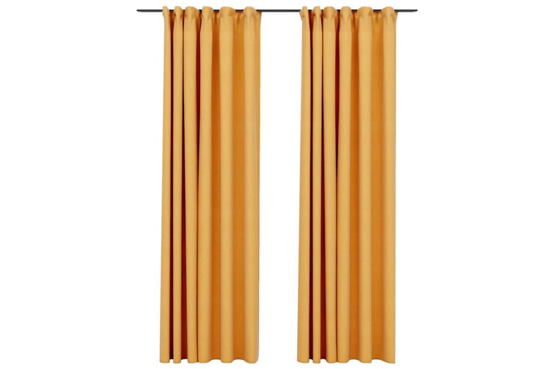 Lystette gardiner med kroker og lin-design 2 stk 140x245 cm - Gul - Tekstiler - Gardiner - Mørkleggingsgardin