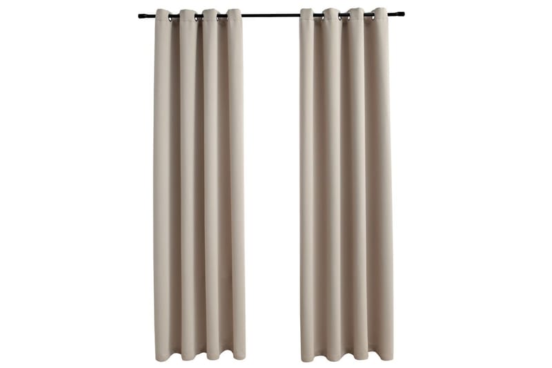Lystette gardiner med metallringer 2 stk beige 140x225 cm - Tekstiler - Gardiner - Mørkleggingsgardin