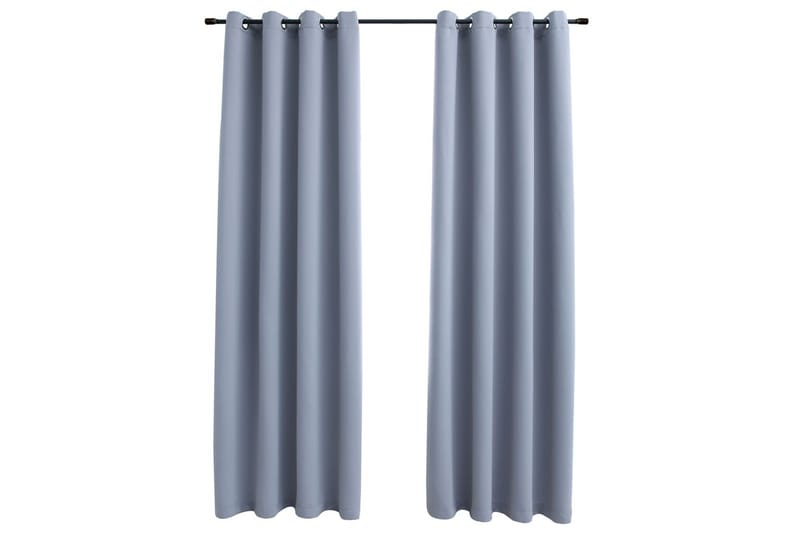 Lystette gardiner med metallringer 2 stk grå 140x245 cm - Tekstiler - Gardiner - Mørkleggingsgardin