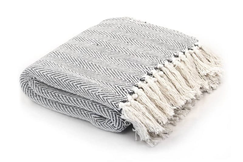 Pledd bomull fiskebeinsmønster 125x150 cm grå - Grå - Tekstiler - Pute & pledd - Tepper & pledd