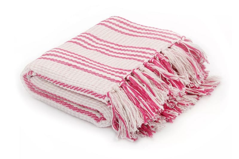 Pledd bomull stripetmønster 220x250 cm rosa og hvit - Rosa/Hvit - Tekstiler - Pute & pledd - Tepper & pledd