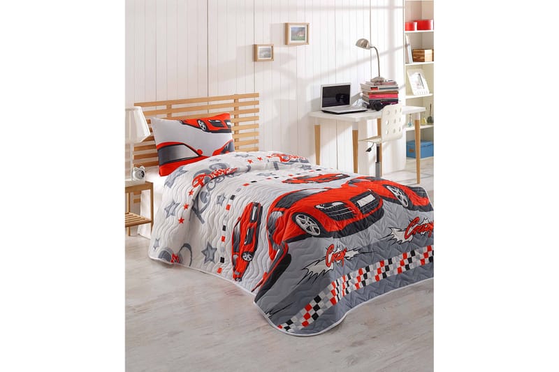 Eponj Home Sengeteppe Enkelt 160x220+Putetrekk Quiltet - Rød/Grå/Hvit - Tekstiler - Sengetøy - Sengeteppe