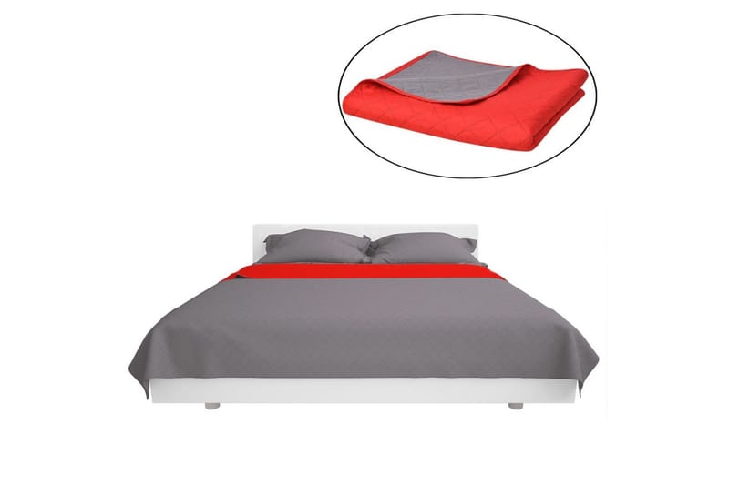 Dobbeltsidig vattert sengeteppe rød og grå 230x260 cm - Rød/Grå - Tekstiler - Sengetøy - Sengeteppe - Sengeteppe dobbeltseng