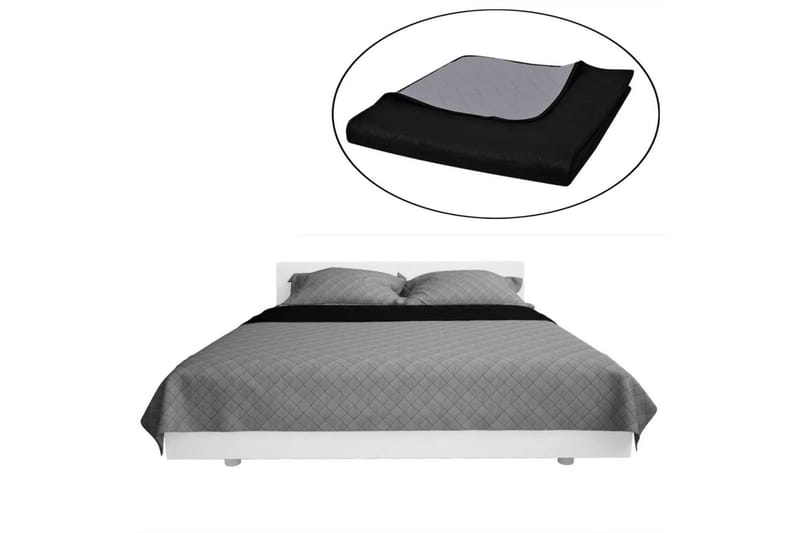 Tosidig vattert sengeteppe svart/grå 230 x 260 cm - Svart/Grå - Tekstiler - Sengetøy - Sengeteppe - Sengeteppe dobbeltseng