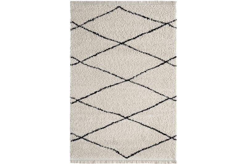Woolly Shaggy Ryematte 160x230 cm Diagonal Rektangulær - Kremhvit/Svart - Tekstiler - Tepper & Matter - Moderne tepper - Ryeteppe
