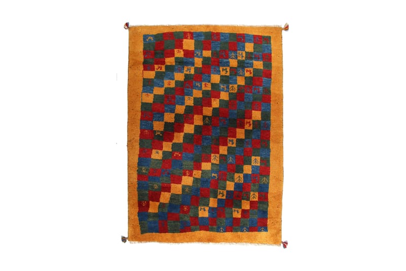 Håndknyttet Gabbeh Shiraz Ull Gull/Blå 131x175 cm - Tekstiler - Tepper & Matter - Orientalske tepper