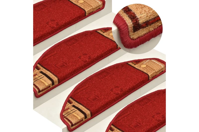 Selvklebende trappematter 15 stk rød 65x21x4 cm - Rød - Tekstiler - Tepper & Matter - Spesialmatte - Trappetepper